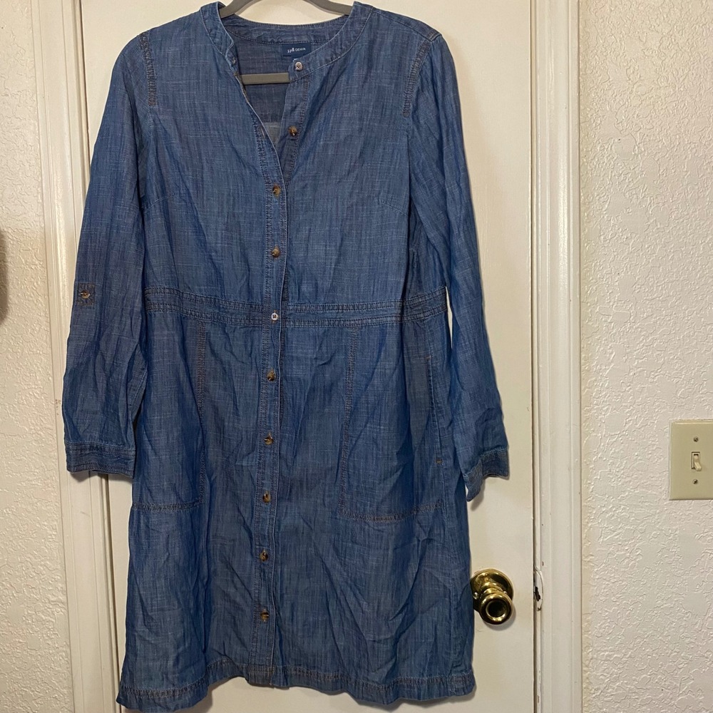 J Jill Denim Dress Womens Small Blue Button Down Chambray Long Sleeve